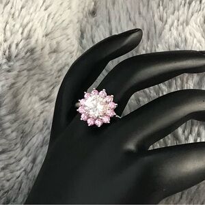 Diamonique 2ct with pink Sterling Silver Ring size 7